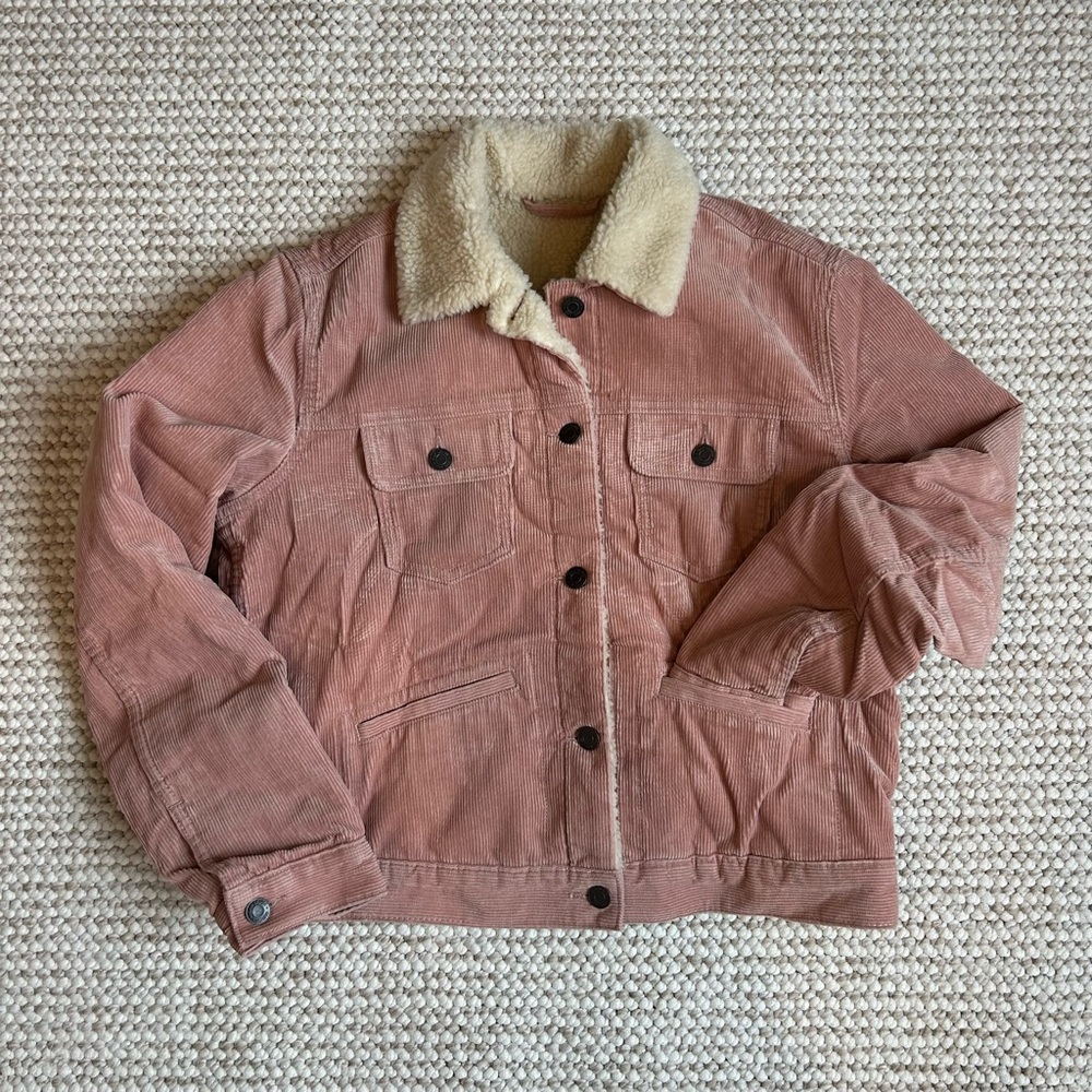 Blush Pink Corduroy Jacket with Faux Sherpa